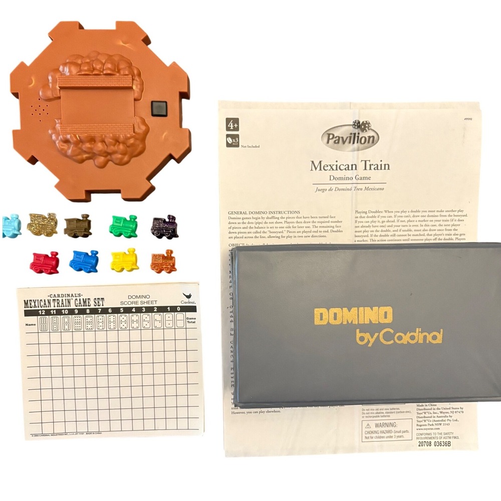 Cardinal Pavilion Mexican Train‎ Dominoes Set Double 12 Color Dot w/ Case Hub 90